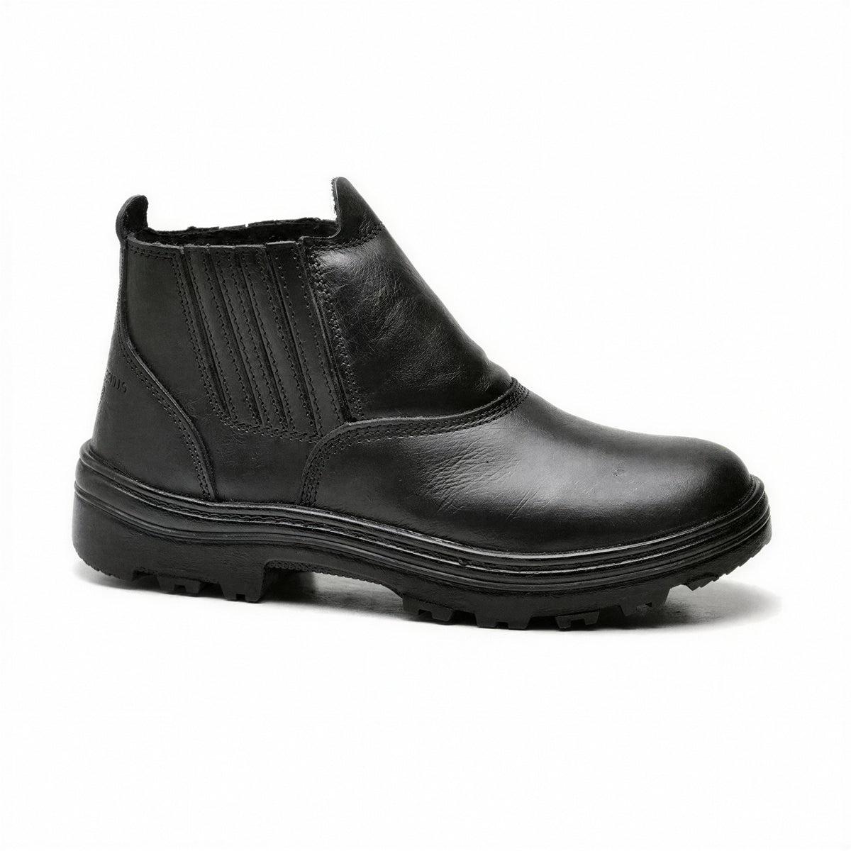 Botina de trabalho Tranco em couro preto com elastico lateral - vista lateral