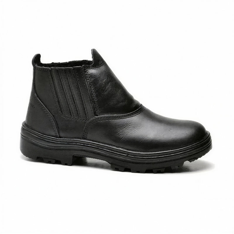 Botina de trabalho Tranco em couro preto com elastico lateral - vista lateral